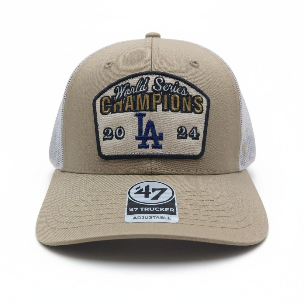 47 Brand Los Angeles Dodgers 2024 World Series Champions Trucker Hat Khaki OSFA